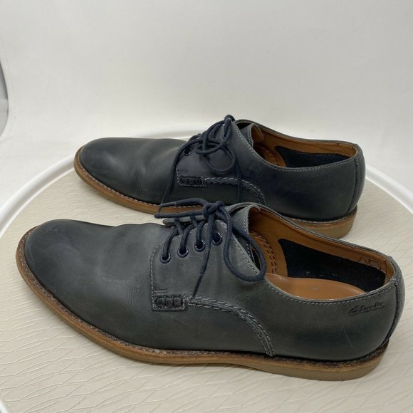 Clarks Men Oxford Shoes 8.5 Blue Leather Lace Up Casual Round Toe Comfort - Picture 5 of 12